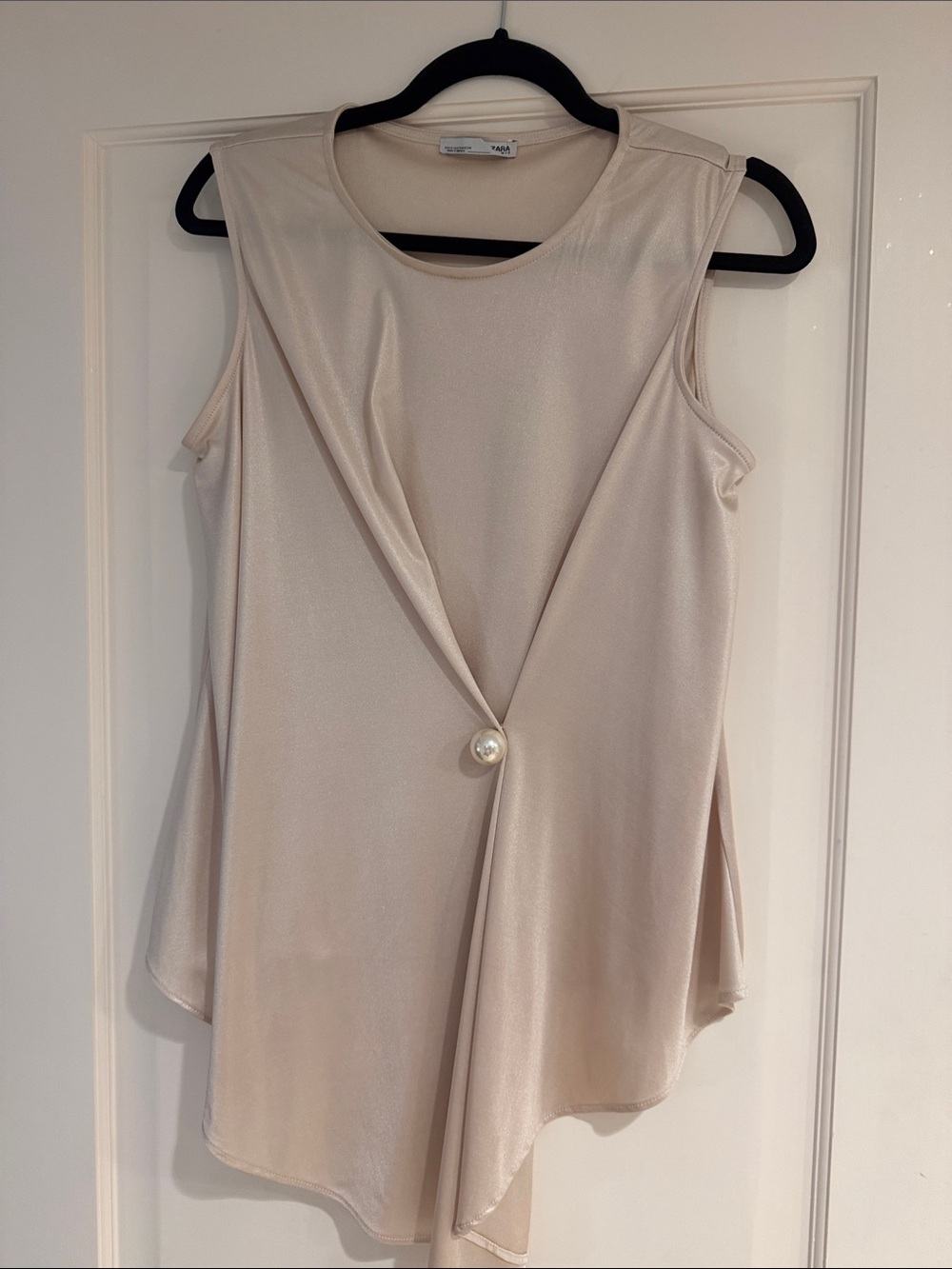 Zara Pearl-Button Draped Satin Tunic - Cream